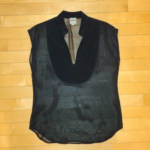 Haute Hippie Sheer Black Chiffon Blouse Top M